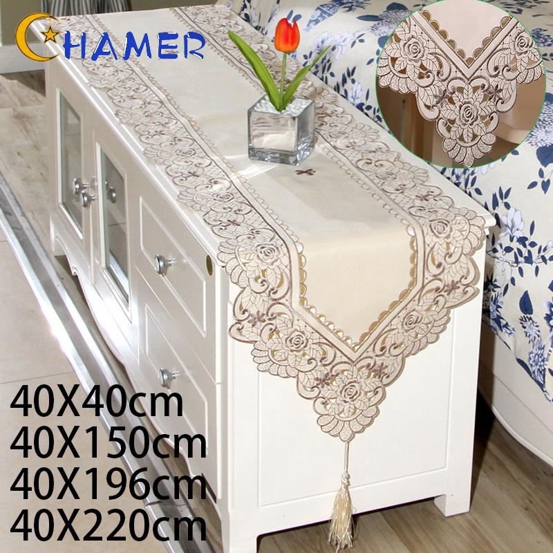 Table Runner Rustic Style Waterproof Home Kitchen Dining Banquet Wedding Party Polyester Embroidered Tablecloth
