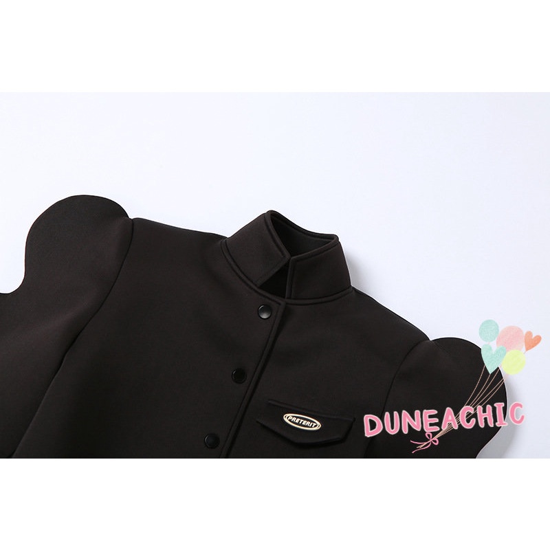 DUNEA Áo khoác tay phồng cổ đứng phối nút sáng tạo quyến rũ cho nữ