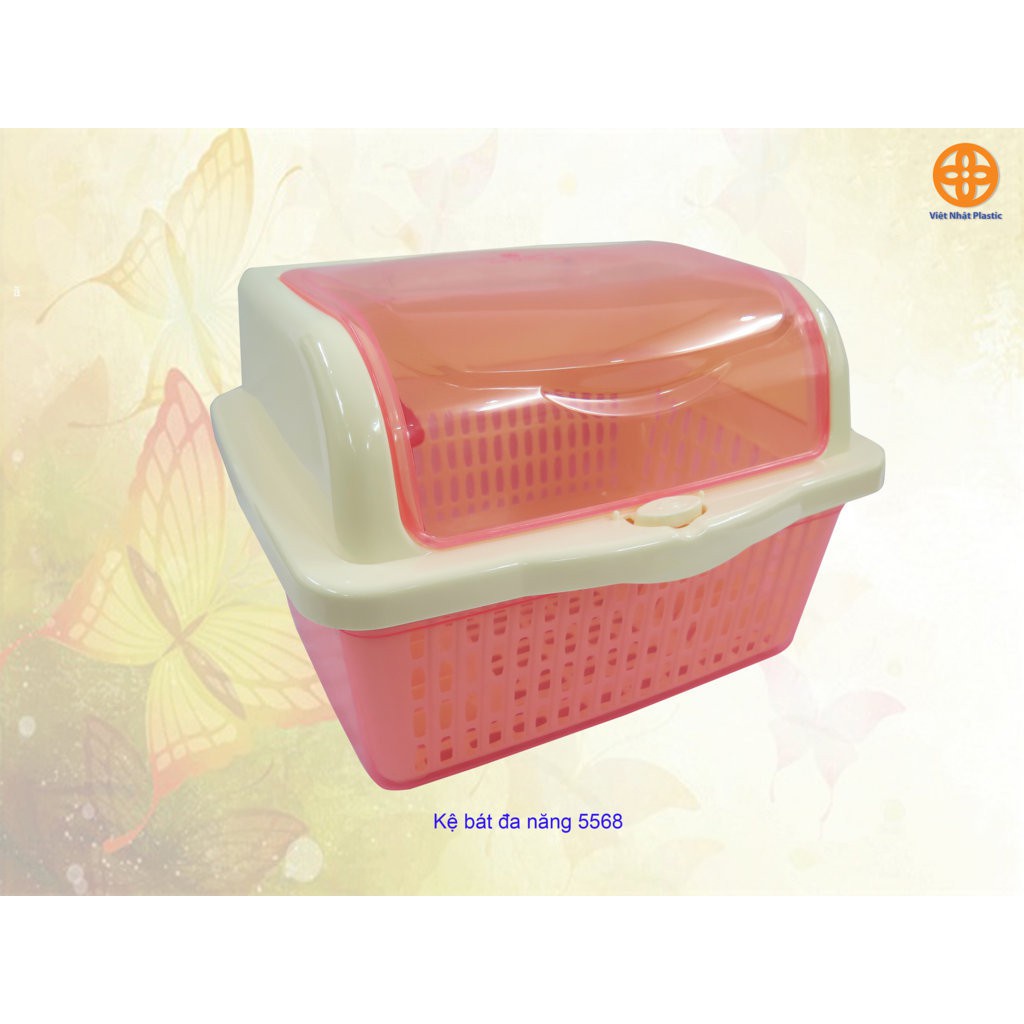 Kệ úp bát đa năng nhựa cao cấp , kệ úp bát đĩa có lồng nắp đậy kèm ống cắm đũa 5568