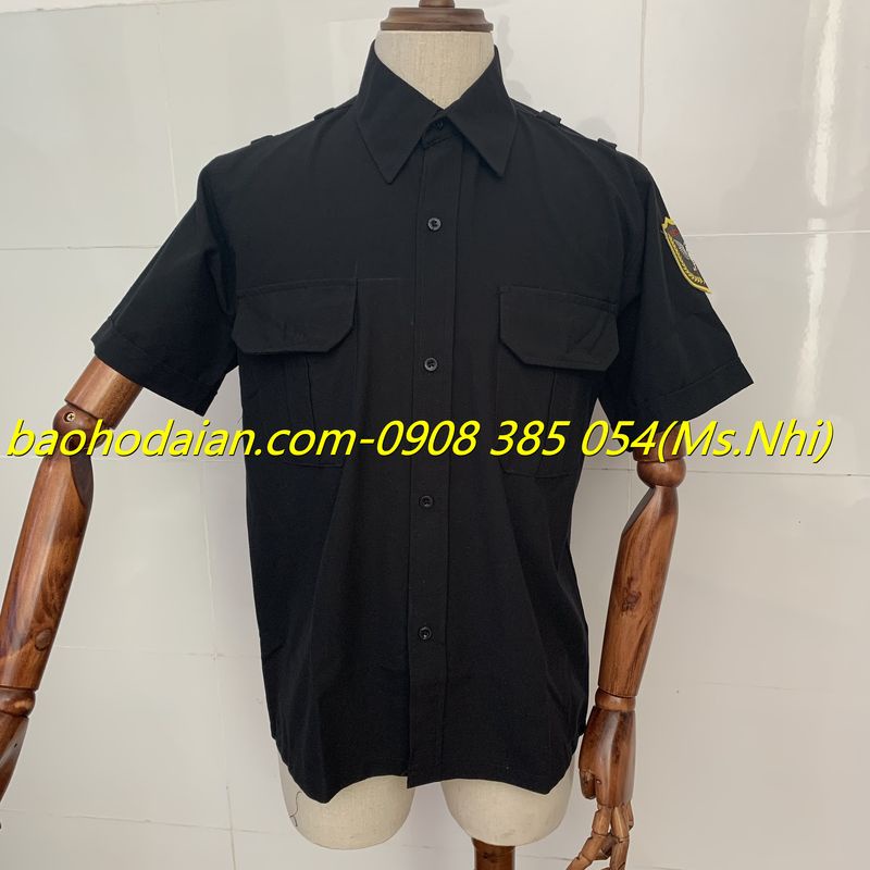 Áo vệ sĩ màu đen vải kate ford thấm hút mồ hôi kèm logo vai