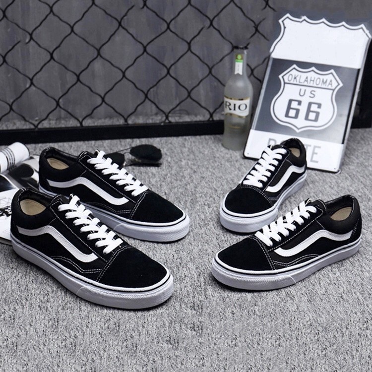 Giày Vans thể thao nam nữ - Giày Sneaker cao cấp full bill box màu đen kẻ trắng nhung nỉ đế đúc chắc chắn, sành điệu D14 | BigBuy360 - bigbuy360.vn