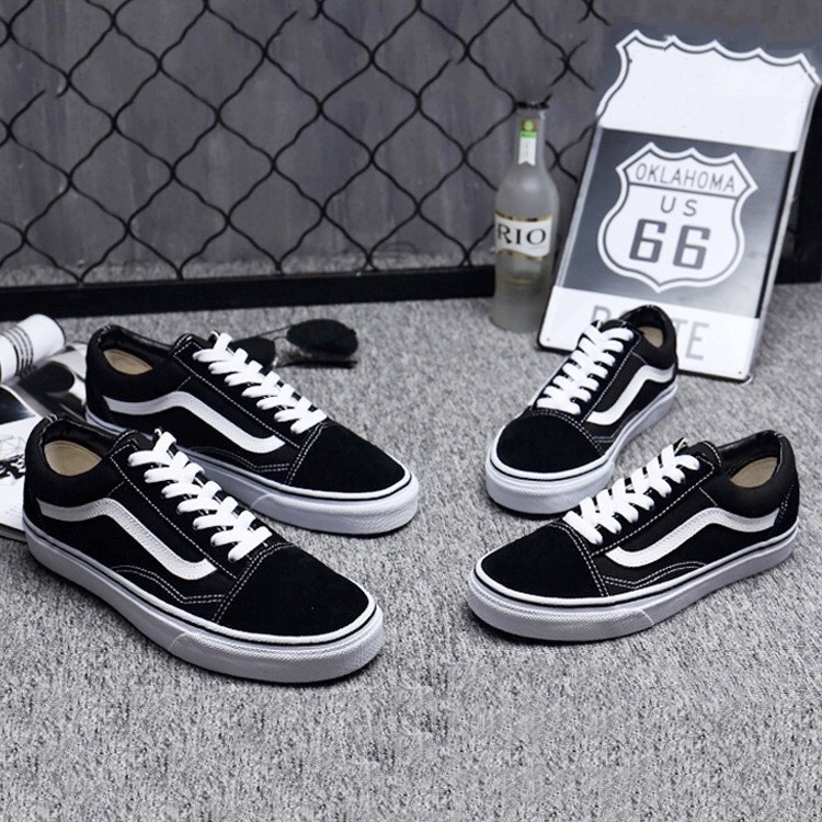 Giày Vans thể thao nam nữ - Giày Sneaker cao cấp full bill box màu đen kẻ trắng nhung nỉ đế đúc chắc chắn, sành điệu D14