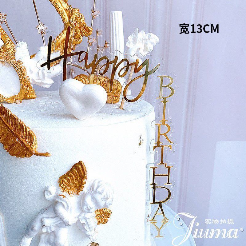 Que Chữ Happy Birthday Bằng Acrylic Màu Vàng / Bạc Chuyên Dụng Cho Trang Trí Bánh Kem