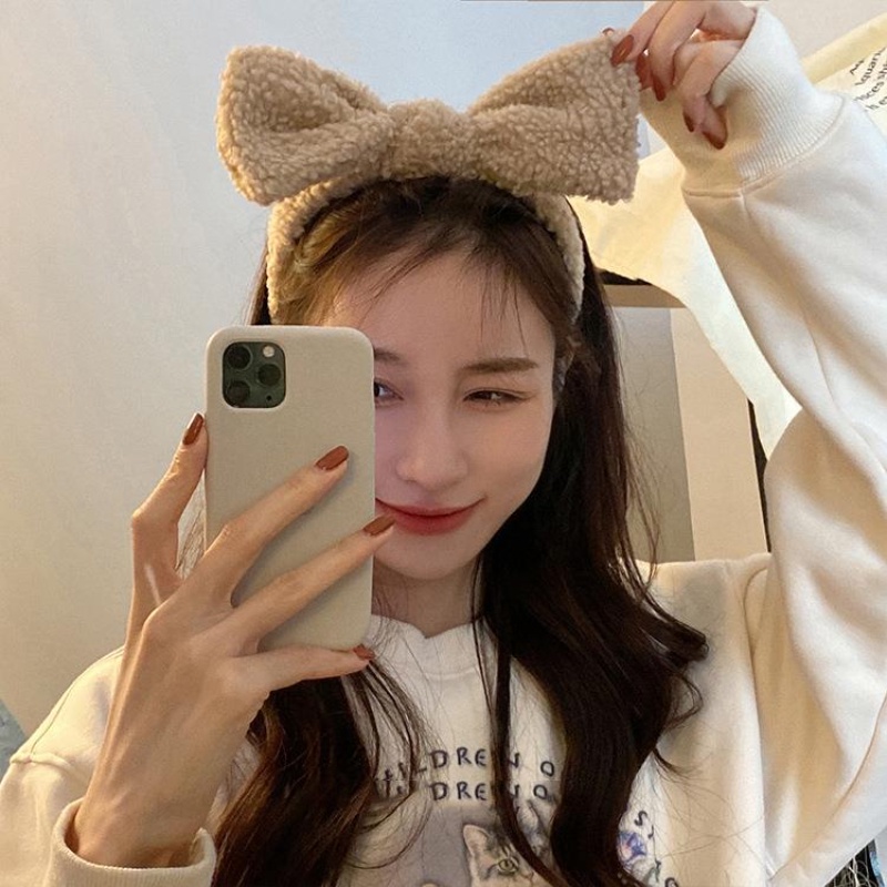 Băng Đô Rửa Mặt Trang Điểm Bằng Lông Nhung Đính Nơ Dễ Thương Xinh Xắn