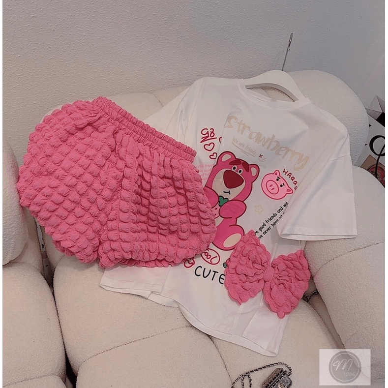 MẪU HOT SÉT BỘ ÁO COTTON IN HÌNH GẤU PHỐI QUẦN XỐP NHÚN Ô VUÔNG SIÊU DỄ THƯƠNG ĐƯỢC CHỊ EM SĂN ĐÓN UP