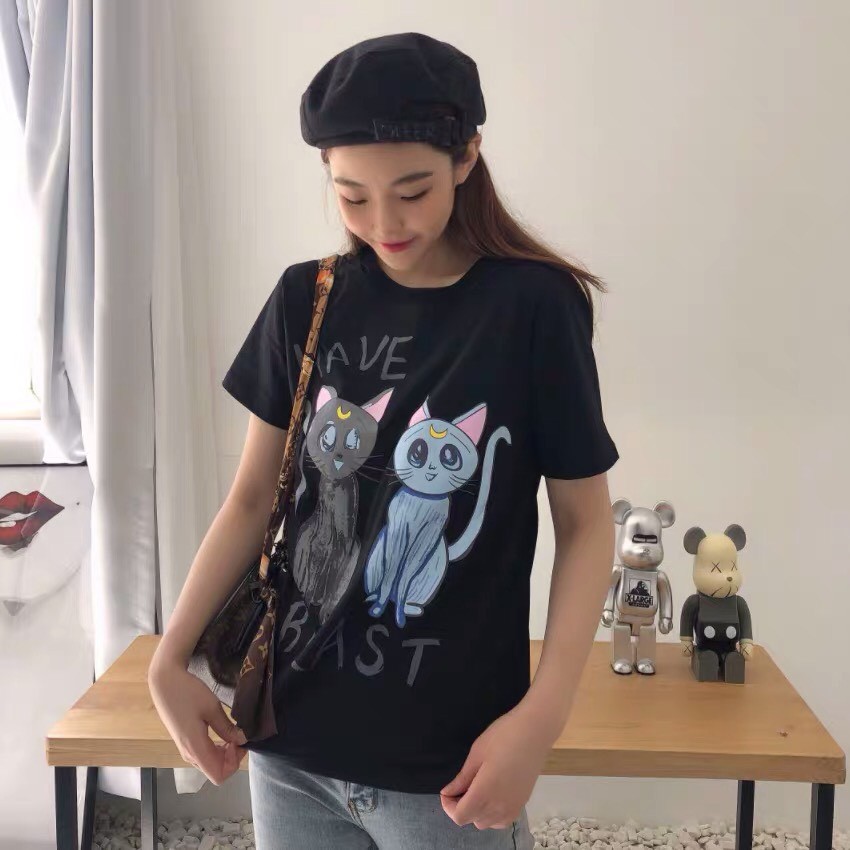 [Baca Store] 💃Áo Phông Nữ In Hình Mèo 3D Áo Thun Cộc Tay 3 Màu