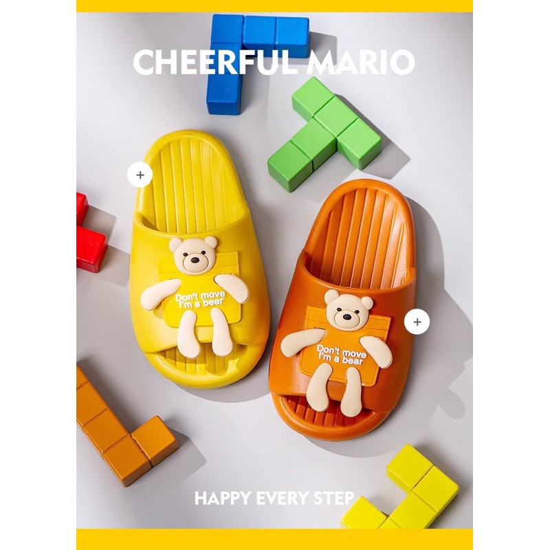 Dép lê trẻ em hình gấu 3D chính hãng cheerfull Mario chống nước chống trượt