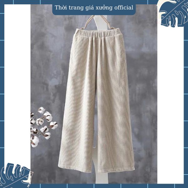 Quần sớ nhung cạp chun ống rộng suông dài