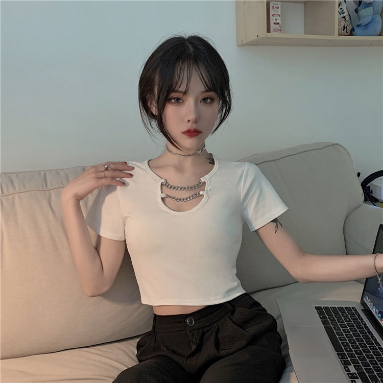 Áo thun tay ngắn màu trơn đen thời trang mùa hè phong cách Hàn Quốc 2020