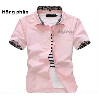 Áo sơ mi ngắn tay body hồng phấn