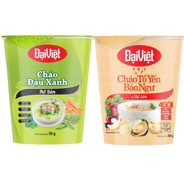 Combo 6 ly Cháo ăn liền Đại Việt (Đậu xanh thịt bằm + Tổ yến bào ngư thịt bằm)