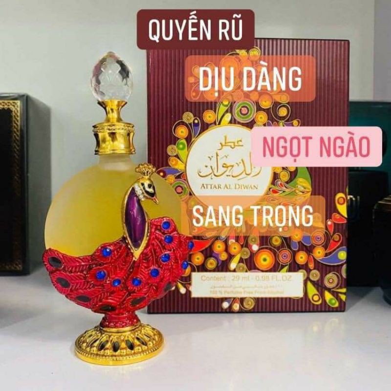 [SIÊU_SALE_1NGÀY]Tinh dầu nước hoa nội địa dubai Công đỏ ATTAR AL DIWAN SANG TRỌNG, QUYẾN RŨ