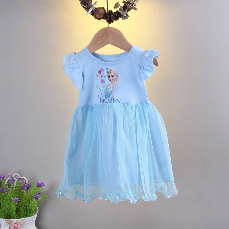 1-5 Years Kids Girl Summer Cartoon Alisa Short Sleeve Princess Dress Cotton Clothes