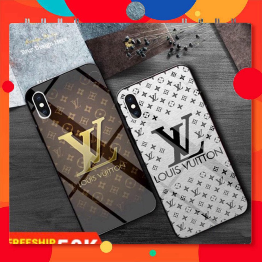 ỐP IPHONE - ỐP KÍNH LV Trắng Nâu DÀNH CHO IPHONE 6 6S 6PLUS 6SPLUS 7PLUS 8PLUS X XS .