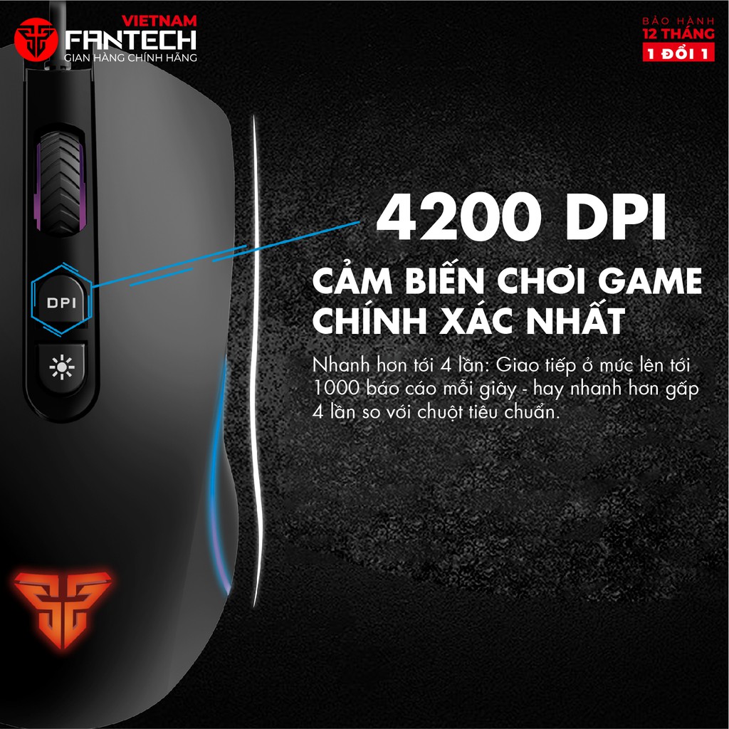 Chuột Gaming RGB 4200 DPI Có Dây 6 Nút, Dây Nilon Bện FANTECH X16 THOR II - Hãng Phân Phối Chính Thức