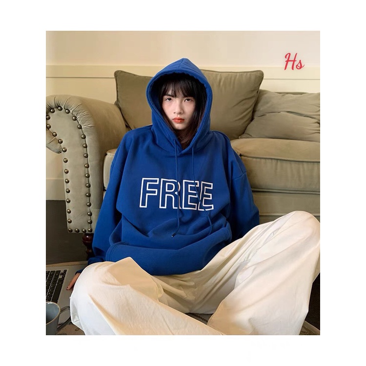 Áo Hoodie Nỉ Xanh FREE 🦋 Áo Nỉ Dày Dài Tay Kèm Mũ Ulzzang In Chữ 🦋 | BigBuy360 - bigbuy360.vn