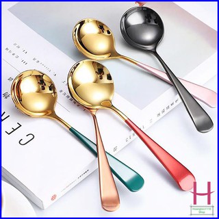 Thìa Ăn Cơm Bằng Inox Mạ Vàng Cán Dài Nhiều Mầu { H }