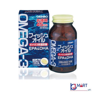 Dầu cá Omega 3 Orihiro fish oil , Omega 3 EPA & DHA Orihiro hộp 180 viên Nhật Bản