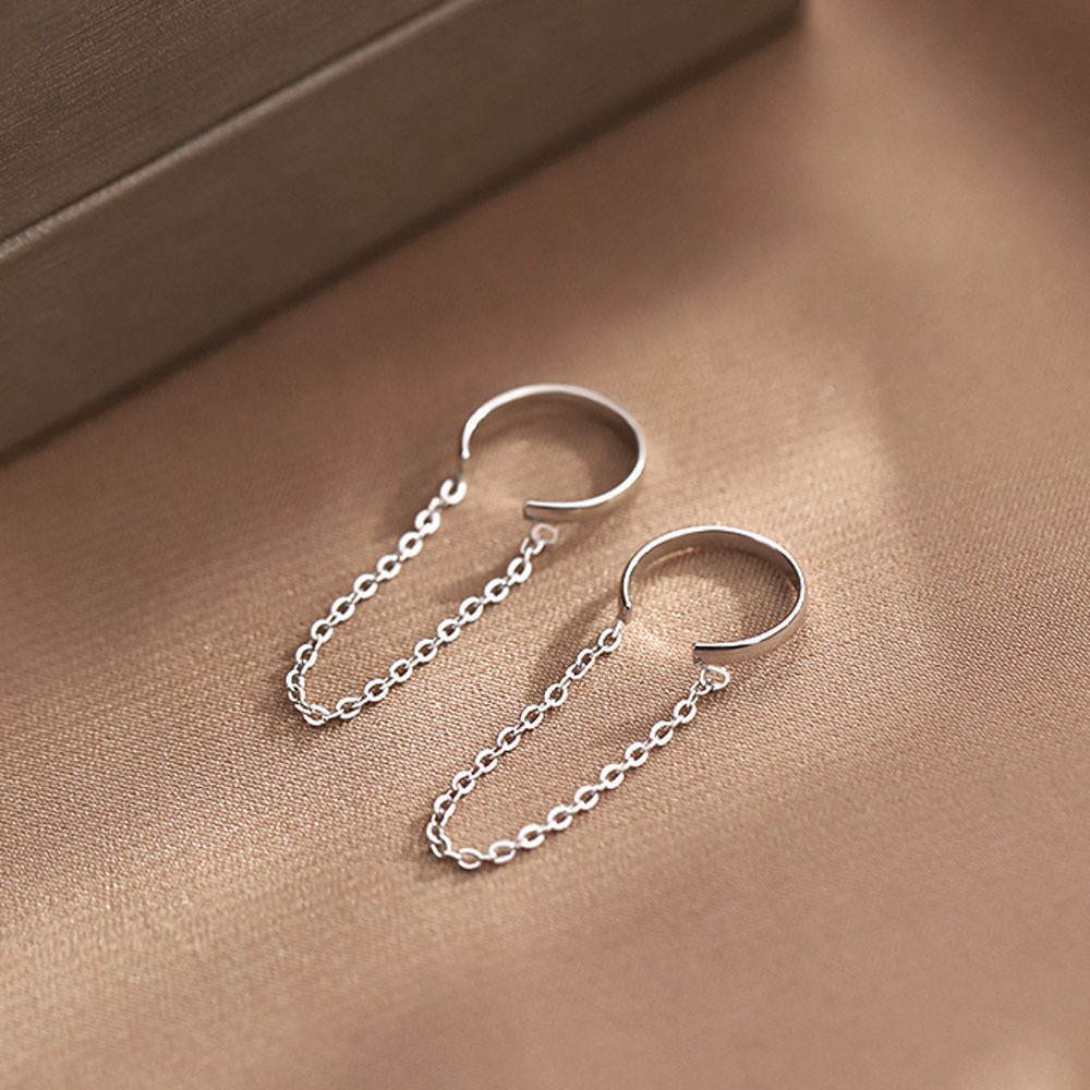 Khuyên Kẹp Vành Tai Bằng Hợp Kim Phối Dây Xích Thời Trang Hàn Quốc Cho Nữ