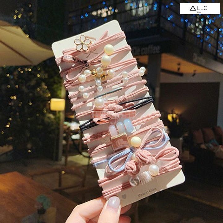 Set buộc tóc thời trang, chun buộc tóc tết hoa. hộp 25 cái