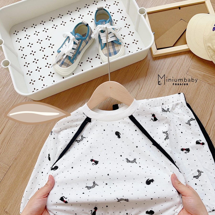 Bộ đồ dài tay quần dài thu đông cừu, chó, mèo cho bé gái chất liệu 100% cotton, miniumbabyfashion SB1295