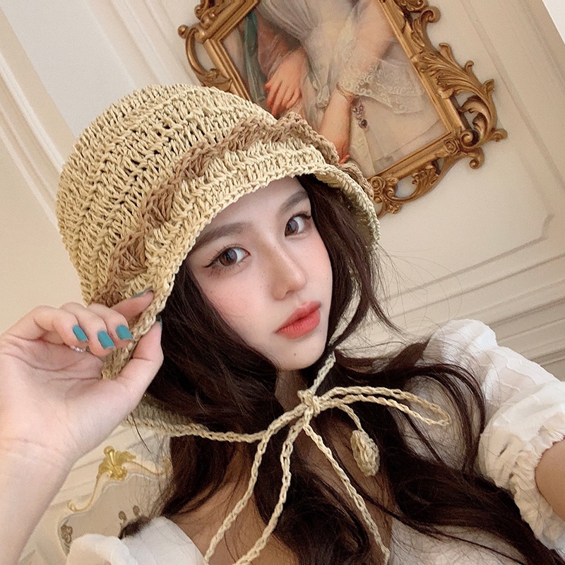 Nón Tai Bèo Đan Cói Mỏng Thoáng Khí Gấp Gọn Kiểu Nhật Bản Thời Trang Mùa Hè Cho Nữ
