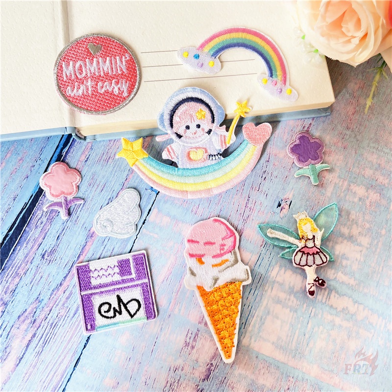 ☸ Miếng Dán Ủi Hình Cầu Vồng Ngọt Ngào Cho Nữ ☸ 1 Sticker Ủi Thêu Hình Phi Hành Gia