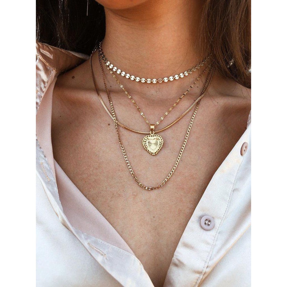 Vòng Cổ Choker Màu Vàng Mặt Trái Tim Thiết Kế Sáng Tạo Cho Nữ