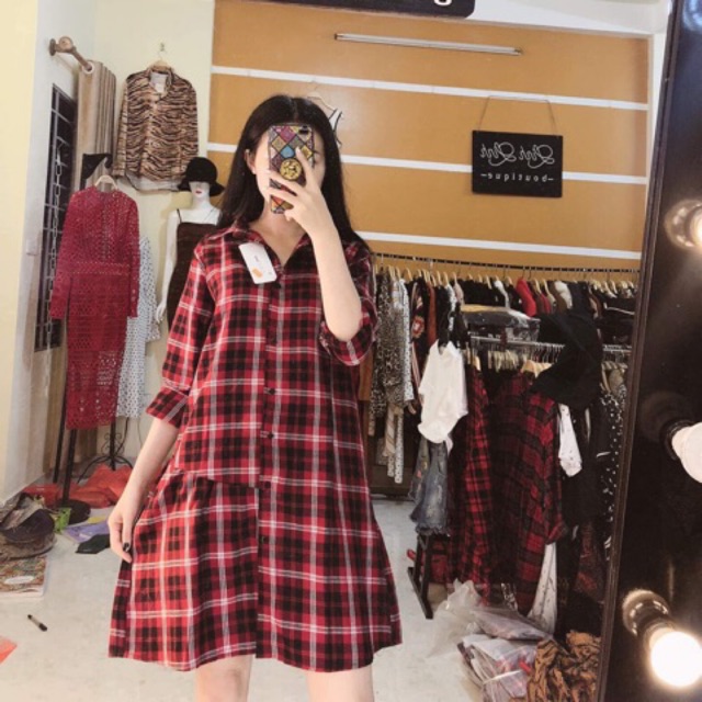 Váy kẻ sơ mi