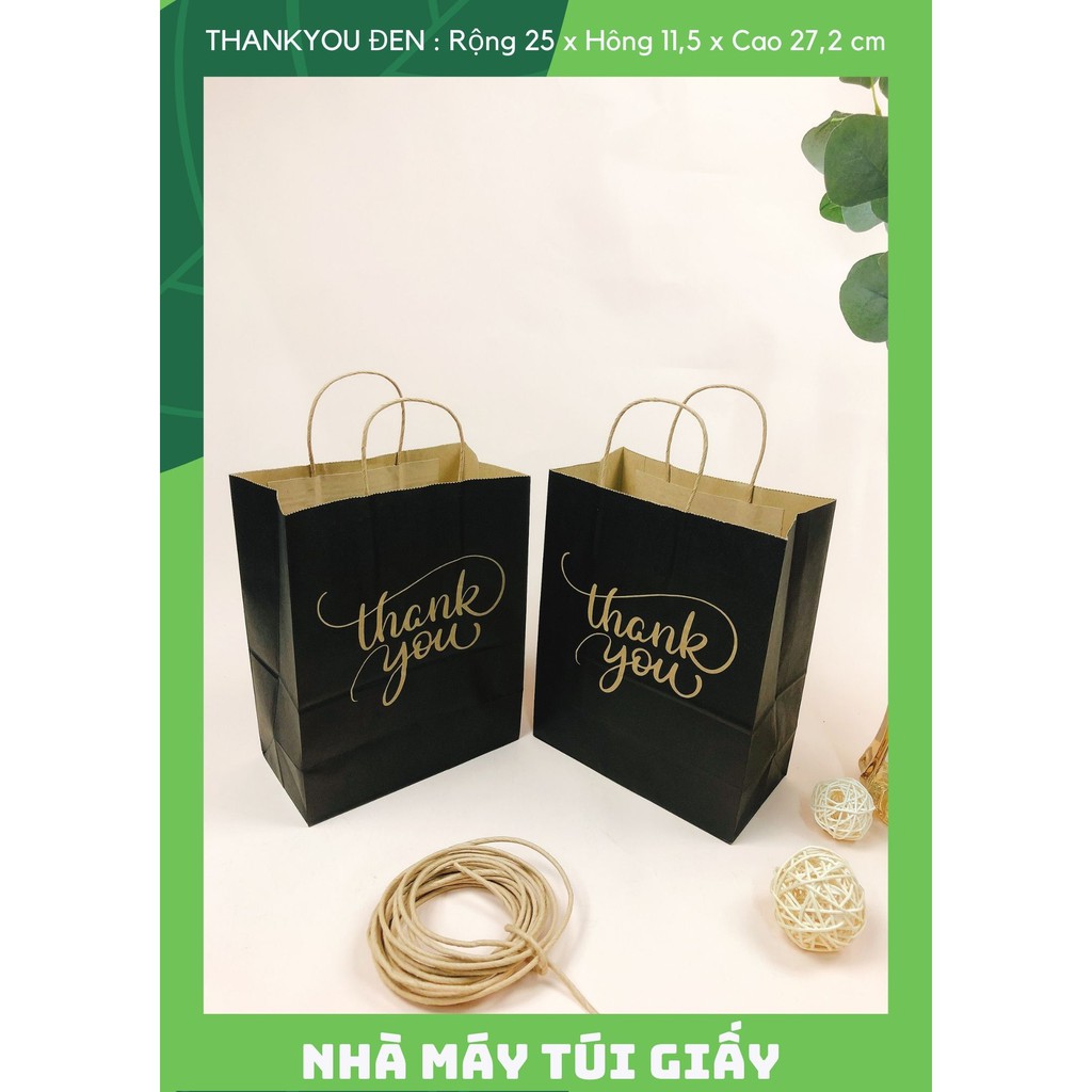 100 CHIẾC TÚI GIẤY THANKYOU ĐEN SIZE M CÓ QUAI