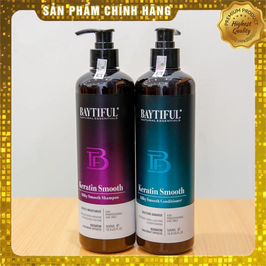 Combo gội xả dầu cặp Keratin phục hồi tóc hư tổn khô xơ gãy rụng chăm sóc dưỡng tóc óng mượt Baytiful Keratin Smooth