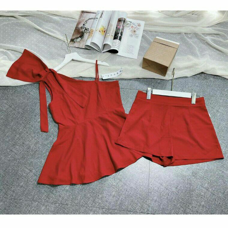 SÉT ÁO DÂY VAI NƠ MIX QUẦN ĐÙI ỐNG RỘNG ,BỘ NỮ ÁO NƠ MIX QUAN ỐNG RỘNG | BigBuy360 - bigbuy360.vn