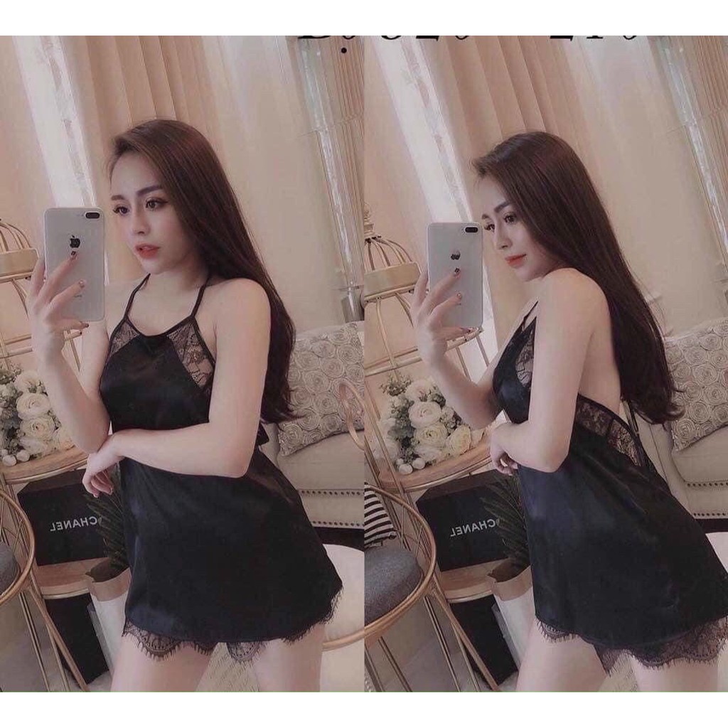 Đồ ngủ yếm nữ hai dây phối ren sexy hở lưng gợi cảm satin cao cấp thoáng mát mềm mịn AN06 - D'Lavia | BigBuy360 - bigbuy360.vn