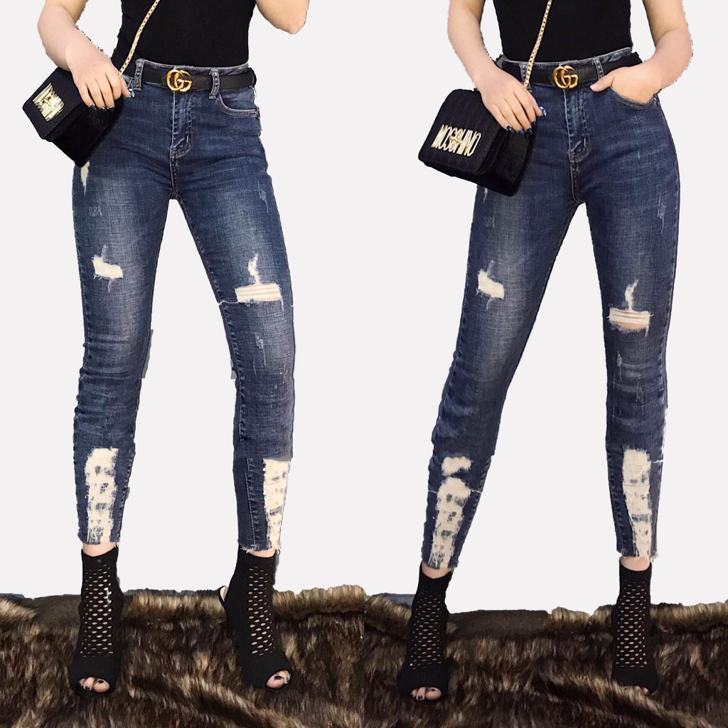 Quần jean nữ BIG SIZE dài 9 tấc rách kiểu đẹp dành cho người béo 3603