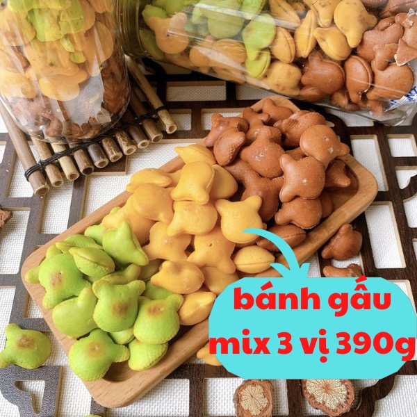 Bánh gấu nhân kem  béo ngậy mix 3 vị 390g ,ăn vặt rộp rộp