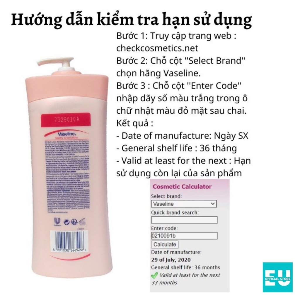 [Nắp Xanh Mẫu Mới] Sữa dưỡng thể Vaseline Healthy White UV Lightening Body Lotion 725ml
