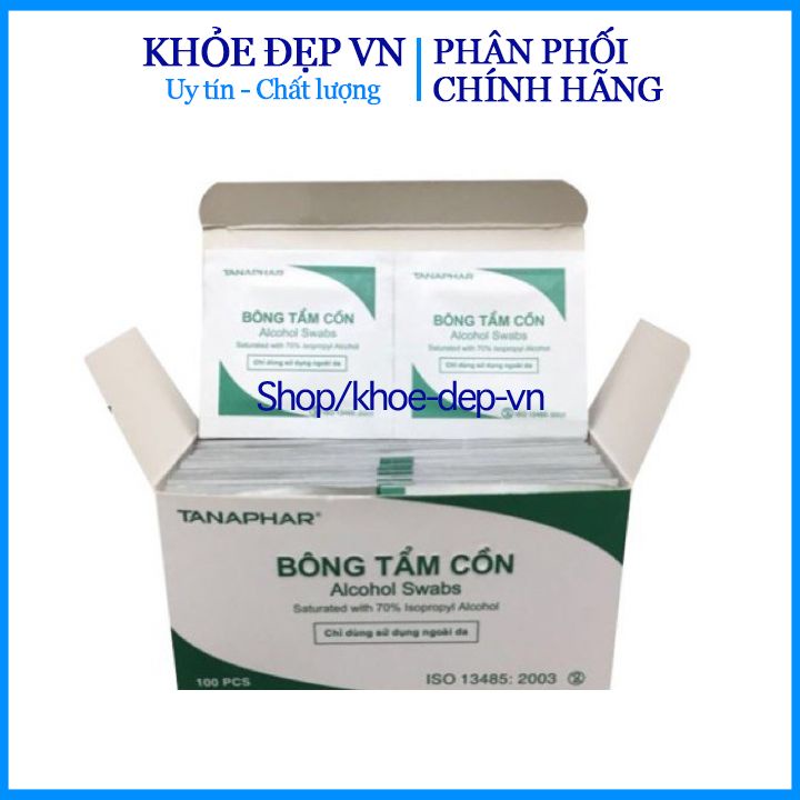 Hộp 100 bông tẩm cồn ALCOHOL SWABS sát khuẩn, sát trùng - HSD 2023 - CHUẨN BYT