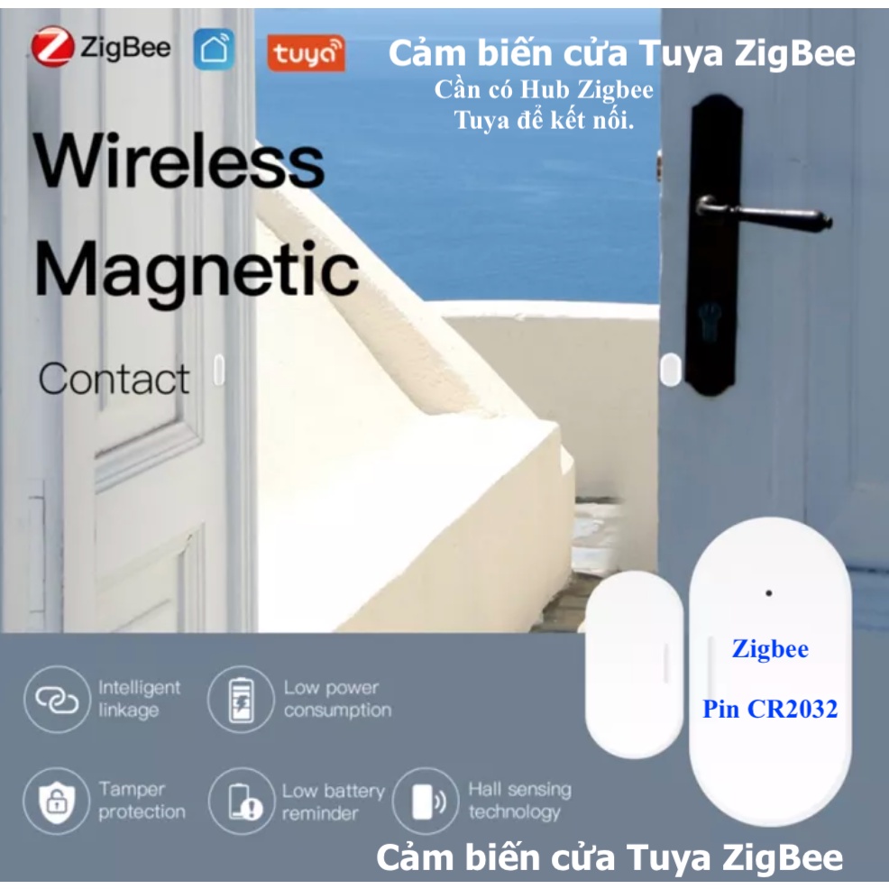 Cảm biến cửa, cảm biến rung thuộc Hệ sinh thái Tuya, kết nối Wifi/ Zigbee, App Smart Life/ Tuya -