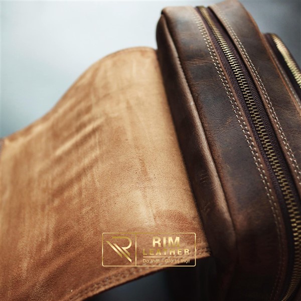 Túi Đeo Chéo Da Bò Sáp Dáng Hộp Đứng Khóa Bấm Giả Cài