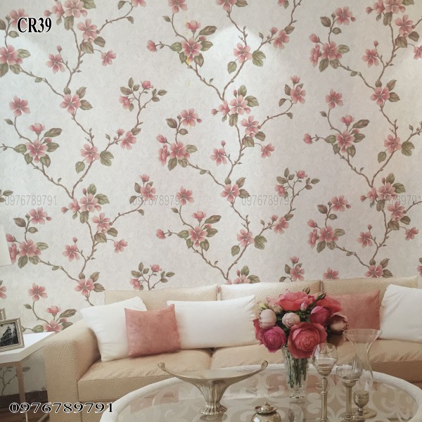 10m Giấy Dán Tường Hoa Hồng Dây 3D Cao Cấp Cho Phòng Ngủ Phòng Khách Lụa Không Keo Khổ 53cm