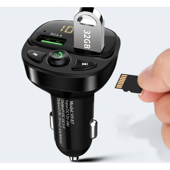 Tẩu Sạc Ô Tô, Cốc sạc USB xe hơi Bluetooth 5.0 Tốc Độ Nhanh 3.0 Cho Xe Hơi có nút MENU VÀ FM