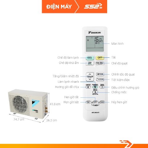 [Mã ELHA10 giảm 6% đơn 5TR] Máy Lạnh Daikin Inverter 1 HP FTKA25VMVMV - Bảo Hành Chính Hãng