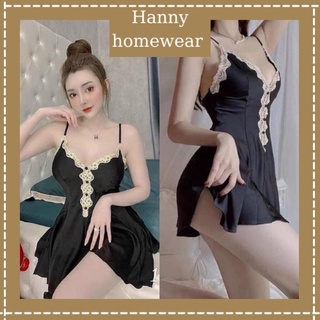 Váy ngủ sexy 2 dây viền ren ngực chata lụa Satin mềm mịn