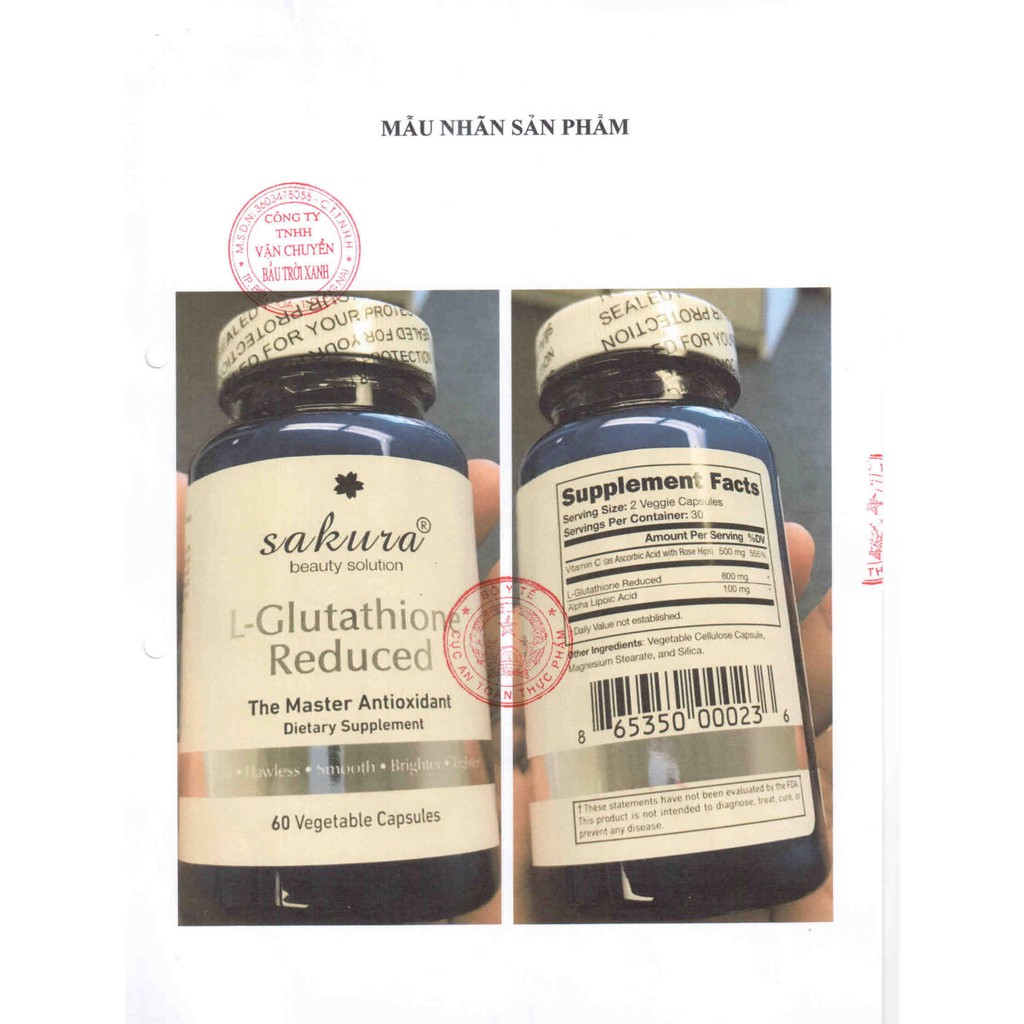Viên uống trắng da chống lão hóa Sakura L - Glutathione Reduced 60 viên