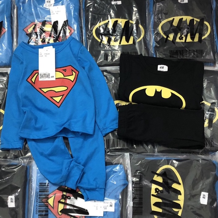 Bộ dài tay thu đông cho bé trai - Set 2 bộ Batman xanh đen Hm chất cotton cho bé trai size 1-6t