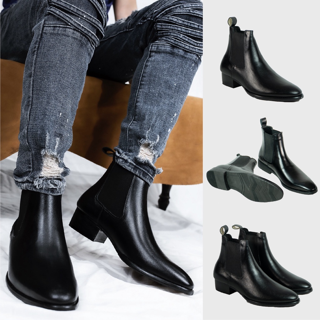 Giày tây nam chelsea boots từ da bò tấm cao cấp độn đế tăng chiều cao, Chelsea boot nam G2 kiểu giày công sở đứng font