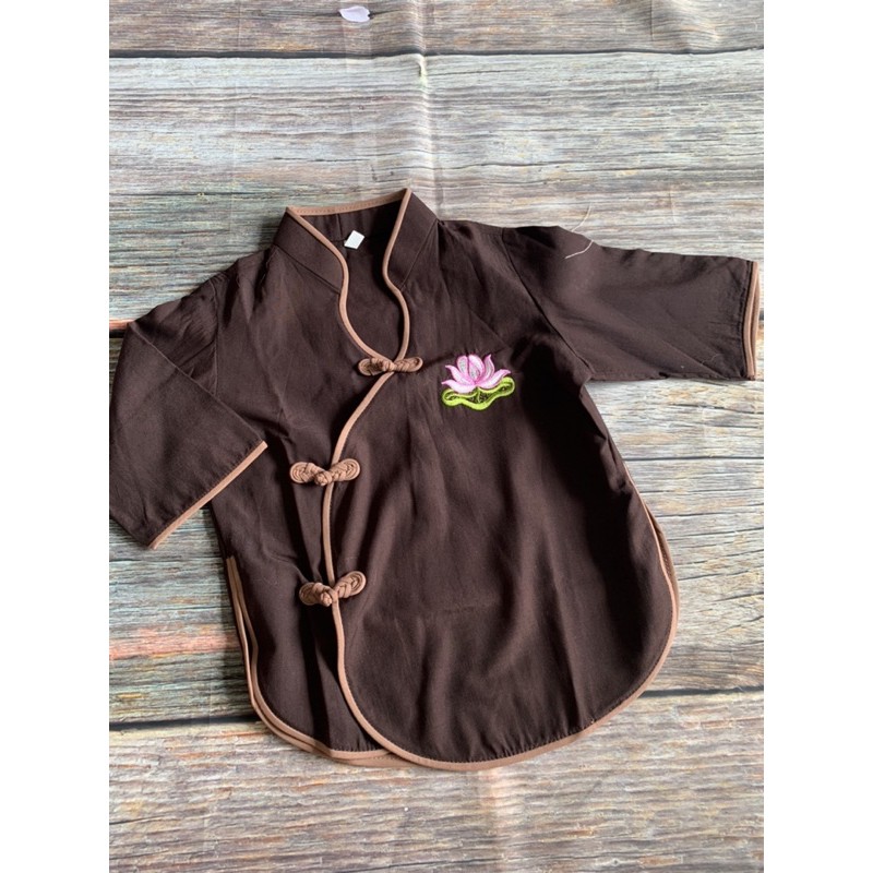 Đồ đi chùa cho bé, cổ tàu chéo, áo lam , thời trang trẻ em , bé gái