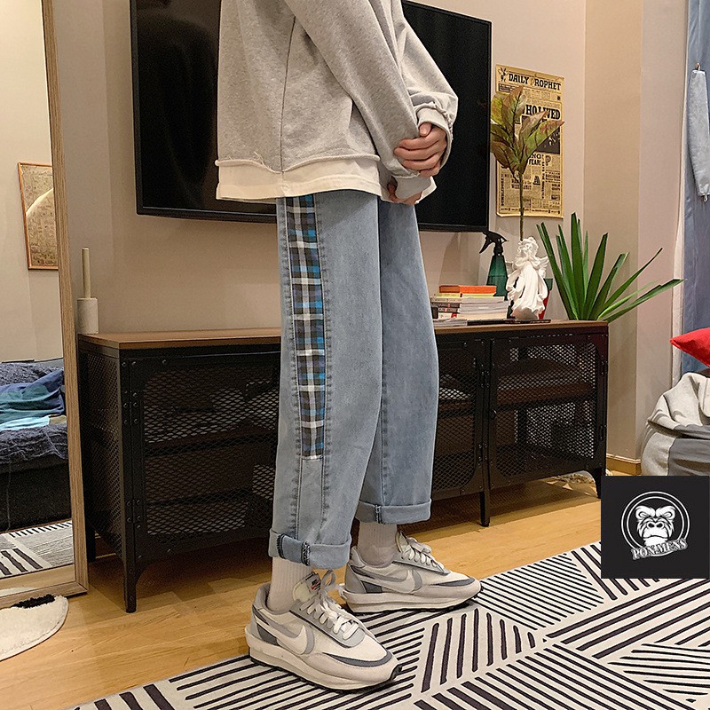 Quần baggy jean ống rộng suông unisex nam nữ họa tiết kẻ sọc 2 bên t515 mới 2021 | BigBuy360 - bigbuy360.vn