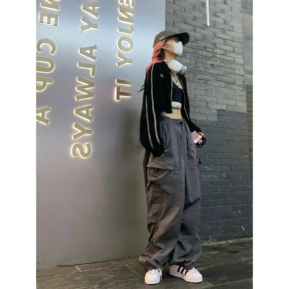 Cocory vn Quần Dài Lưng Cao Ống Rộng Phối Dây Rút Phong Cách Đường Phố Mỹ Cá Tính Cho Nữ