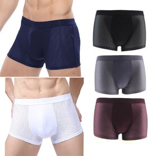 Image of Ready Stock Ice Silk Men Breathable Mesh Boxer Stretchable Plus Size Underwear Bamboo Fiber Brief